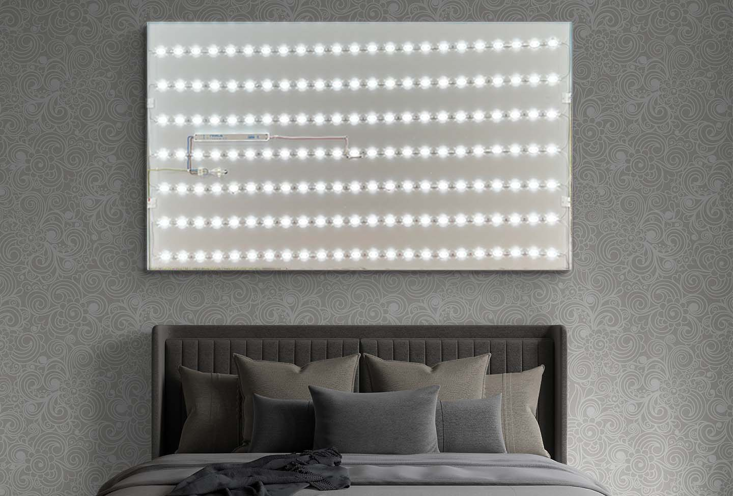 LED Leuchtrahmen im Schlafzimmer ohne Druck