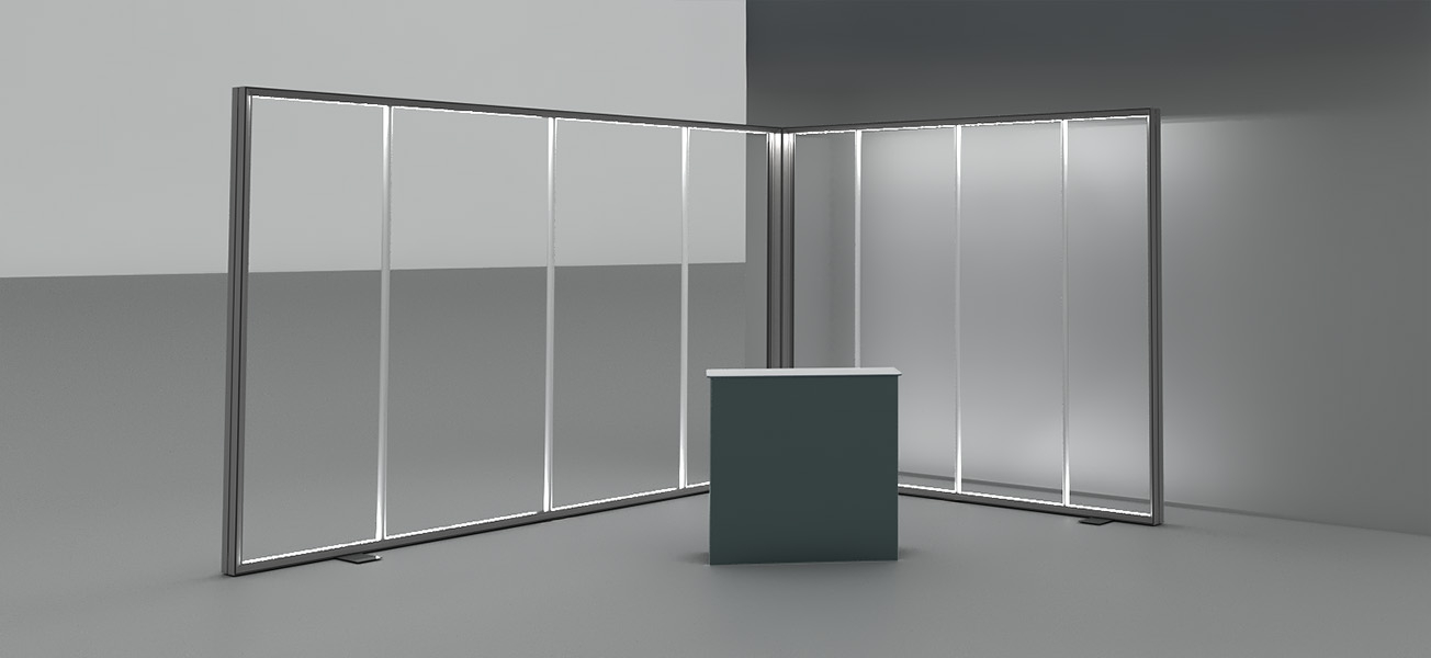 Messewand beleuchtet