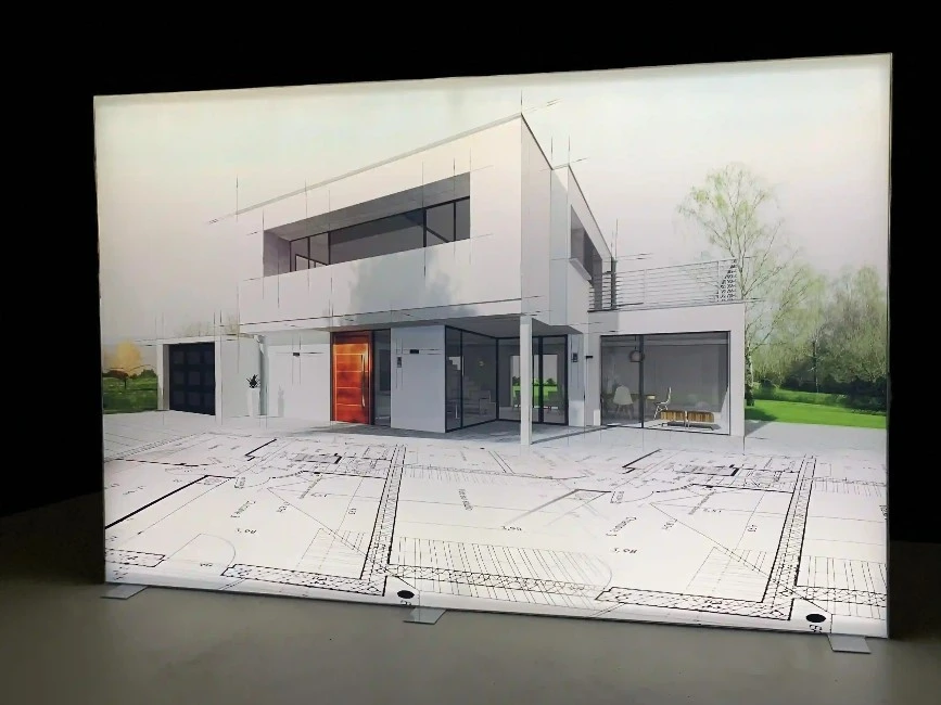 beleuchtete textilspannrahmen freistehend