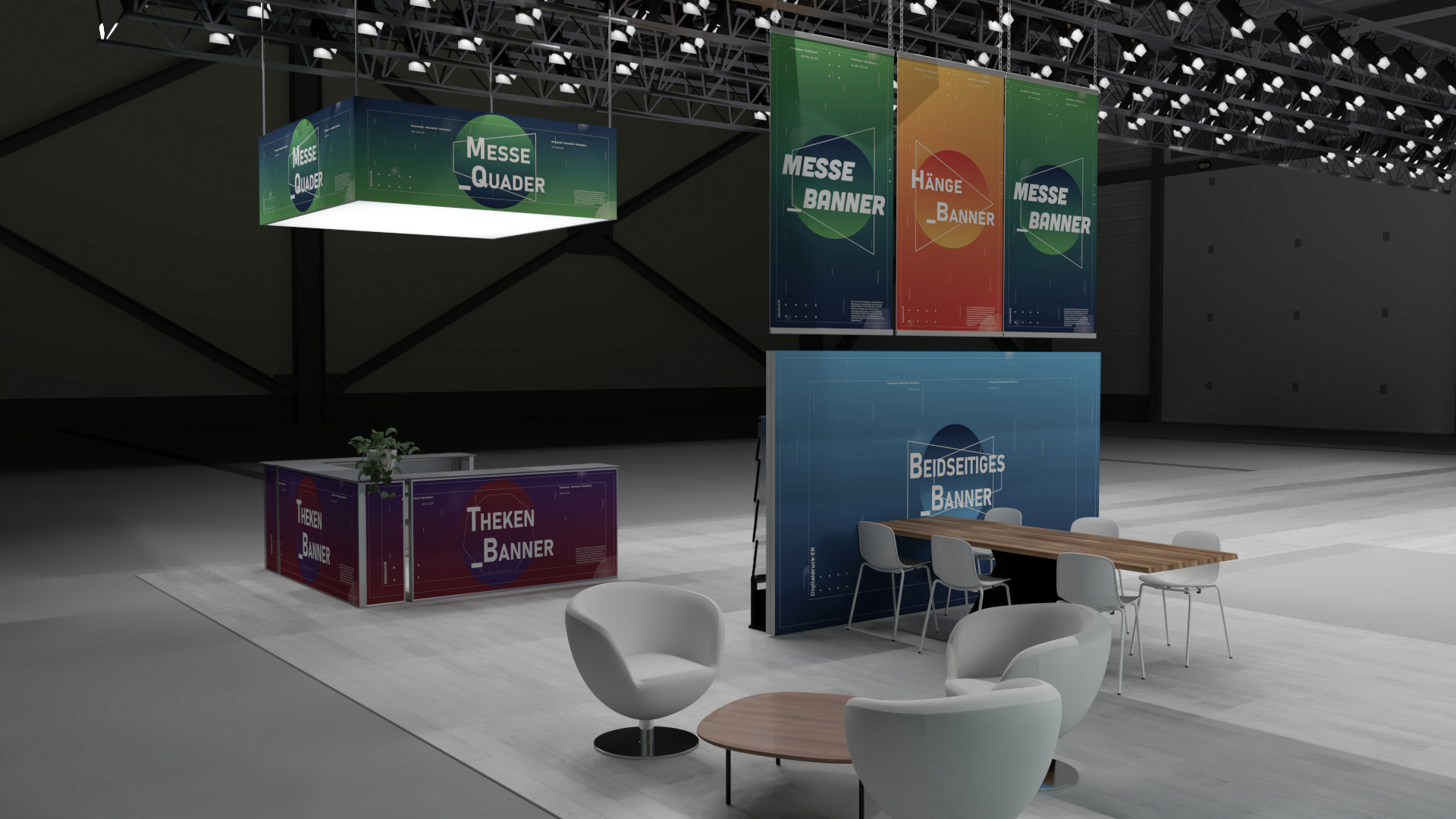 Messestand Mönchengladbach – beleuchteter Messestand mit hinterleuchtetem Textildruck
